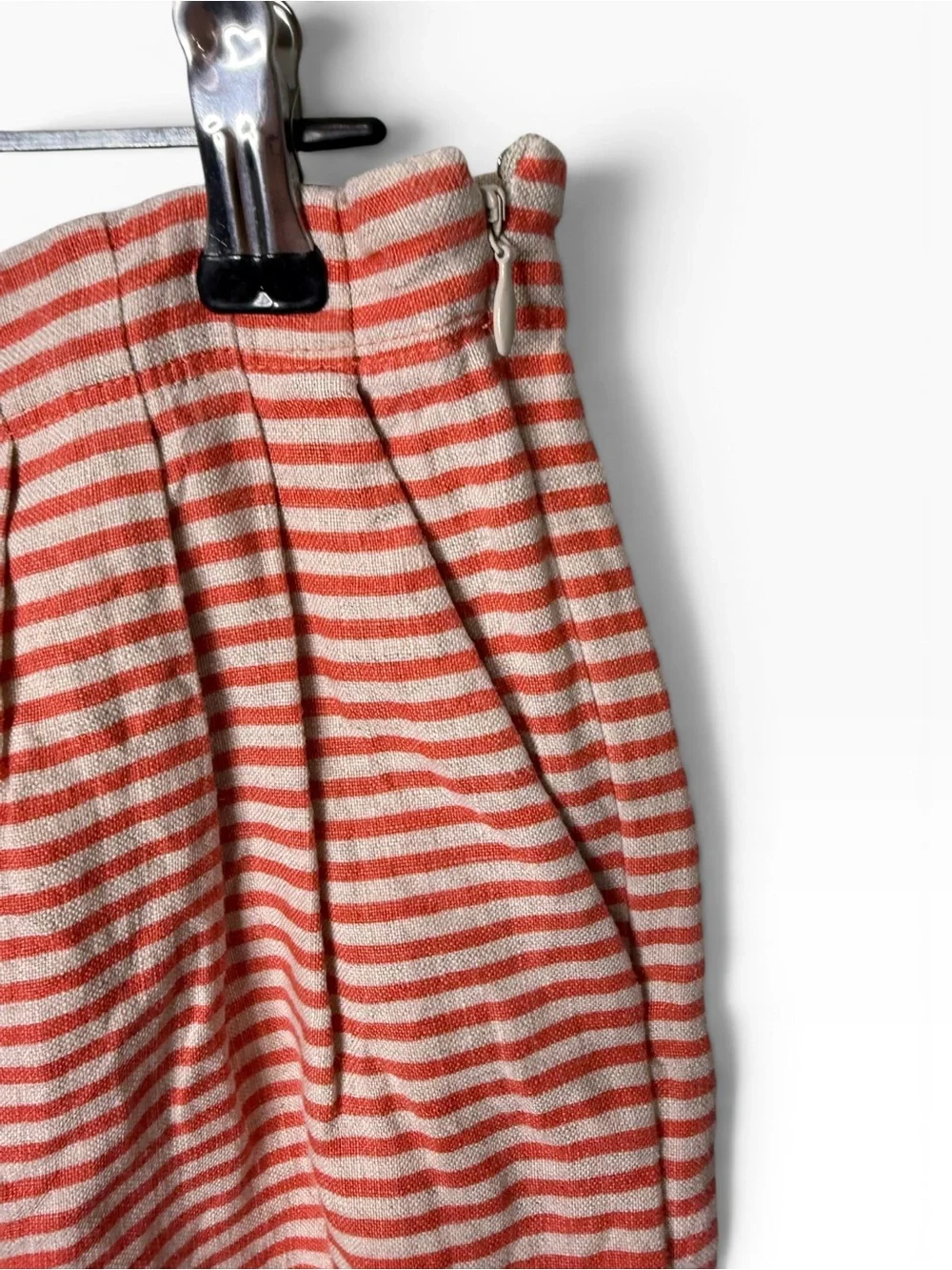 LOFT Coral Red Pink Striped Linen Mini Skirt Size 4